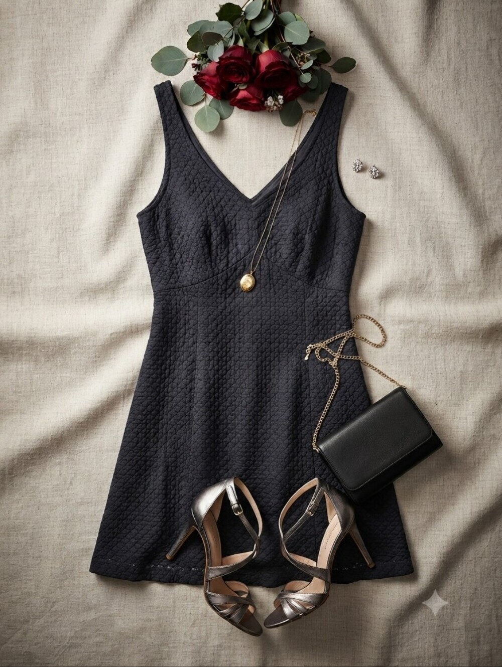 Y2K Express Tricot Black Textured Lace-like A-line Dress